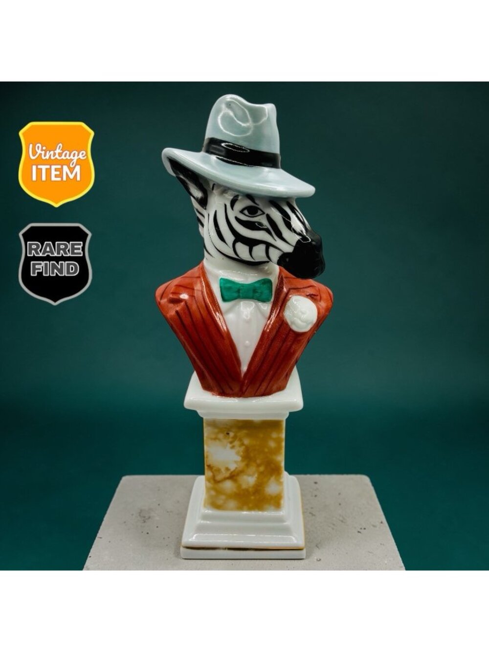 Vintage Zebra in Suit & Hat 9.5 Inch Ceramic Head Bust. EXTREMELY RARE!